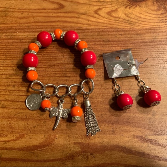 Orange & Red Bracelet-Earrings Set (NWOT) - Picture 2 of 9